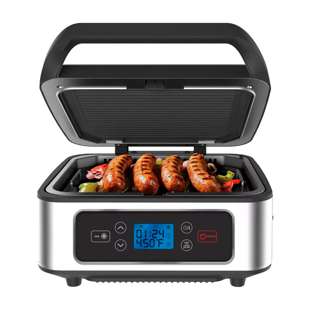 SHAQ Parrilla Eléctrica 3 en 1 | Placas Antiadherentes | Acero inoxidable | Bandeja de Goteo | 1300W