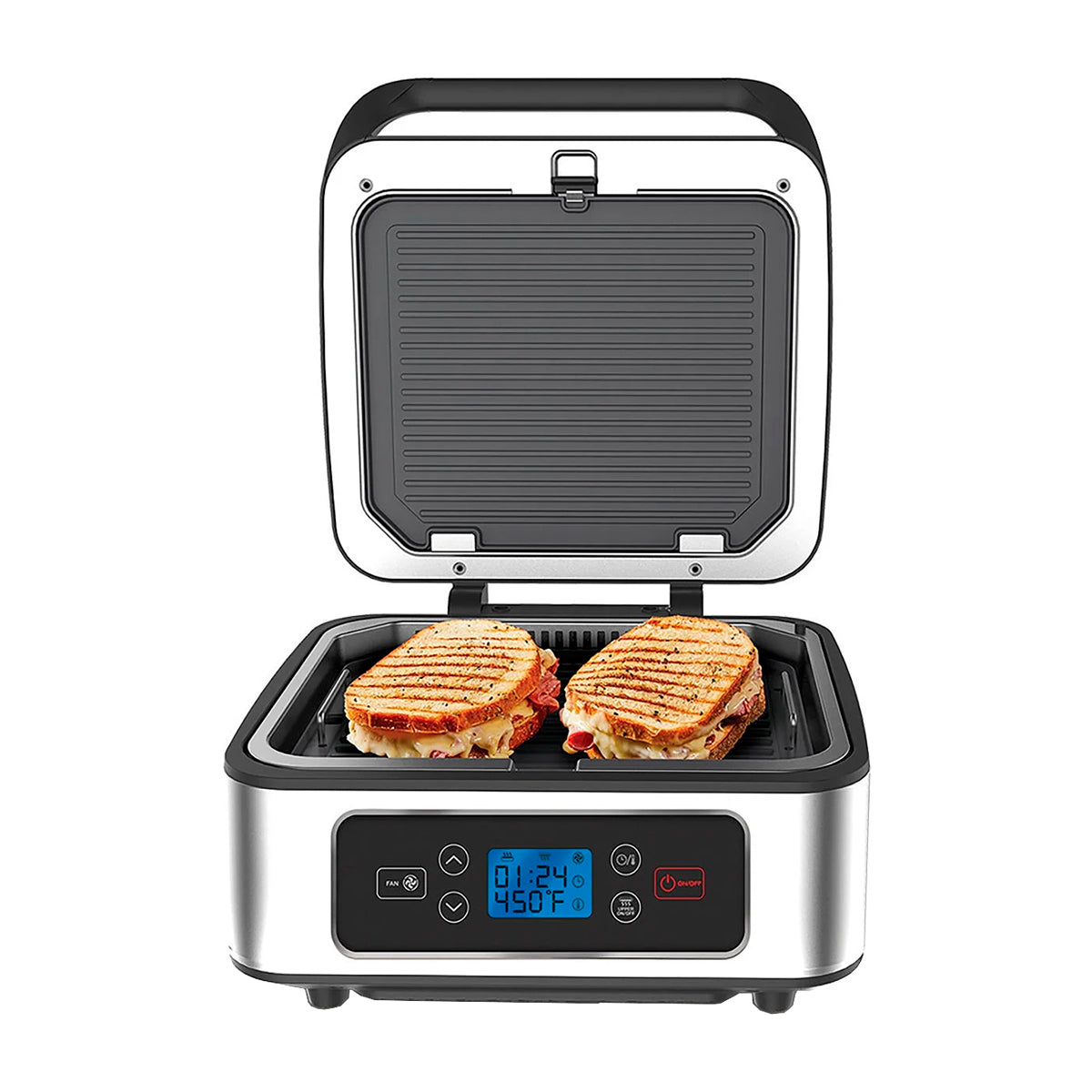 SHAQ Parrilla Eléctrica 3 en 1 | Placas Antiadherentes | Acero inoxidable | Bandeja de Goteo | 1300W