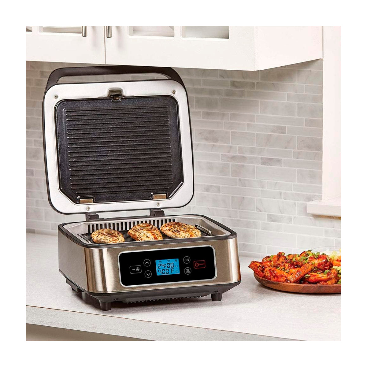 SHAQ Parrilla Eléctrica 3 en 1 | Placas Antiadherentes | Acero inoxidable | Bandeja de Goteo | 1300W