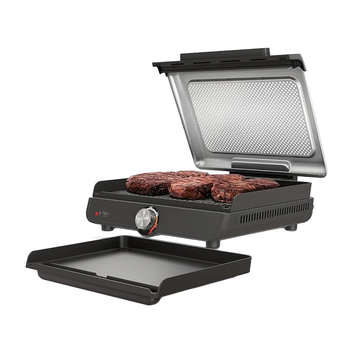 Ninja Sizzle Parrilla Eléctrica 2-en-1 para Interiores | Low Smoke Grill | Antiadherente | Placas Intercambiables | 1450W | Gris