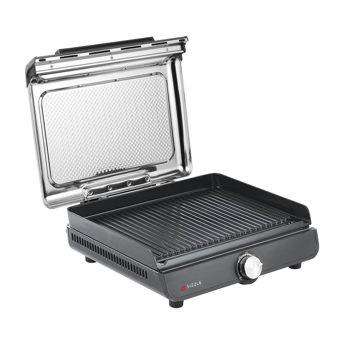 Ninja Sizzle Parrilla Eléctrica 2-en-1 para Interiores | Low Smoke Grill | Antiadherente | Placas Intercambiables | 1450W | Gris