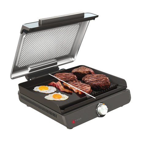 Ninja Sizzle Parrilla Eléctrica 2-en-1 para Interiores | Low Smoke Grill | Antiadherente | Placas Intercambiables | 1450W | Gris