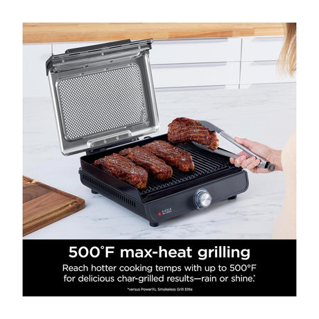 Ninja Sizzle Parrilla Eléctrica 2-en-1 para Interiores | Low Smoke Grill | Antiadherente | Placas Intercambiables | 1450W | Gris