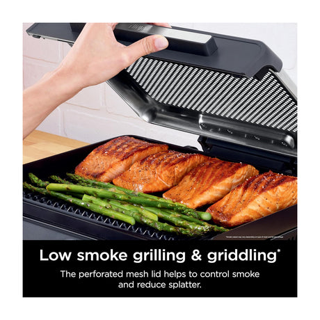 Ninja Sizzle Parrilla Eléctrica 2-en-1 para Interiores | Low Smoke Grill | Antiadherente | Placas Intercambiables | 1450W | Gris