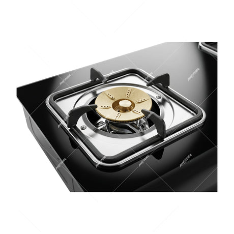 Sankey Estufa de Mesa a Gas | 2 Quemadores de Bronce | Cubierta de Vidrio | Control de Temperatura | Negro