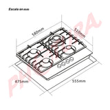 Sankey Estufa Empotrable a Gas de Vidrio Templado | 58cm | 4 Quemadores | Encendido por Pulso
