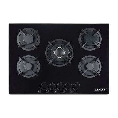 Sankey Estufa Empotrable a Gas de Vidrio Templado | 75cm | 5 Quemadores | Encendido por Pulso