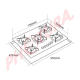 Sankey Estufa Empotrable a Gas de Vidrio Templado | 75cm | 5 Quemadores | Encendido por Pulso