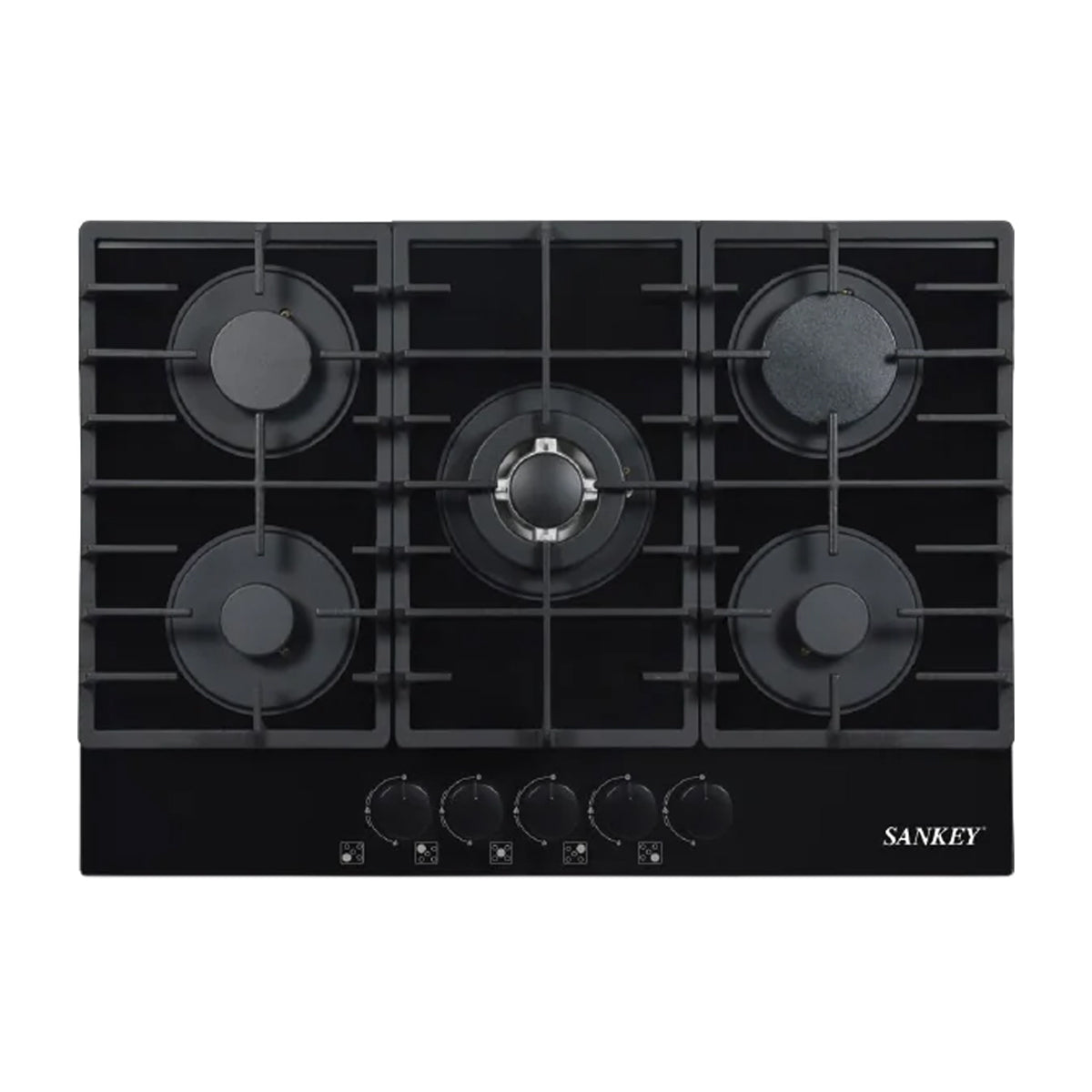 Sankey Estufa Empotrable a Gas de Vidrio Templado | 75cm | 5 Quemadores | Encendido por Pulso