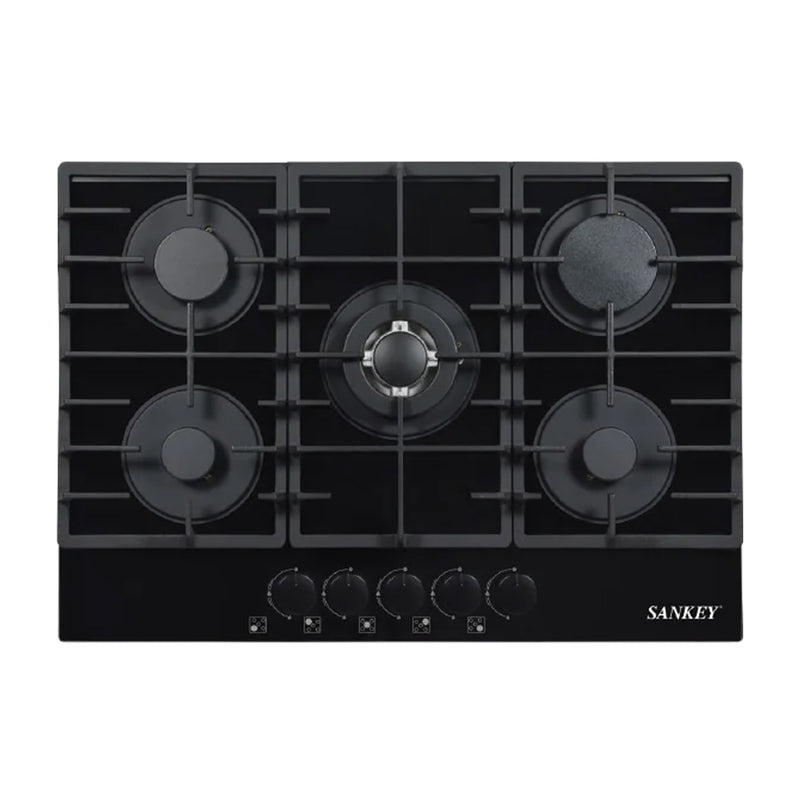 Sankey Estufa Empotrable a Gas de Vidrio Templado | 75cm | 5 Quemadores | Encendido por Pulso