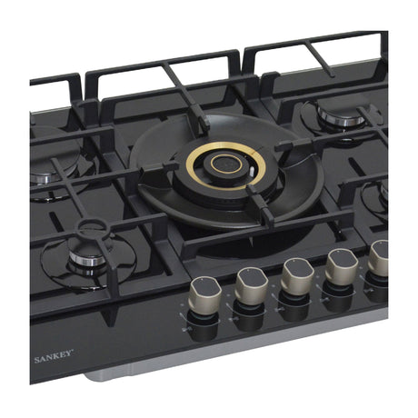 Sankey Estufa Empotrable a Gas de Vidrio Templado | 75cm | 5 Quemadores | Encendido por Pulso