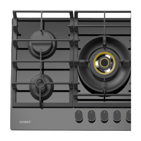 Sankey Estufa Empotrable a Gas de Vidrio Templado | 75cm | 5 Quemadores | Encendido por Pulso
