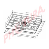 Sankey Estufa Empotrable a Gas de Vidrio Templado | 75cm | 5 Quemadores | Encendido por Pulso