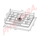 Sankey Estufa Empotrable a Gas de Vidrio Templado | 75cm | 5 Quemadores | Encendido por Pulso