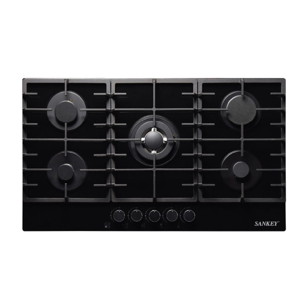 Sankey Estufa Empotrable a Gas de Vidrio Templado | 87cm | 5 Quemadores | Encendido por Pulso