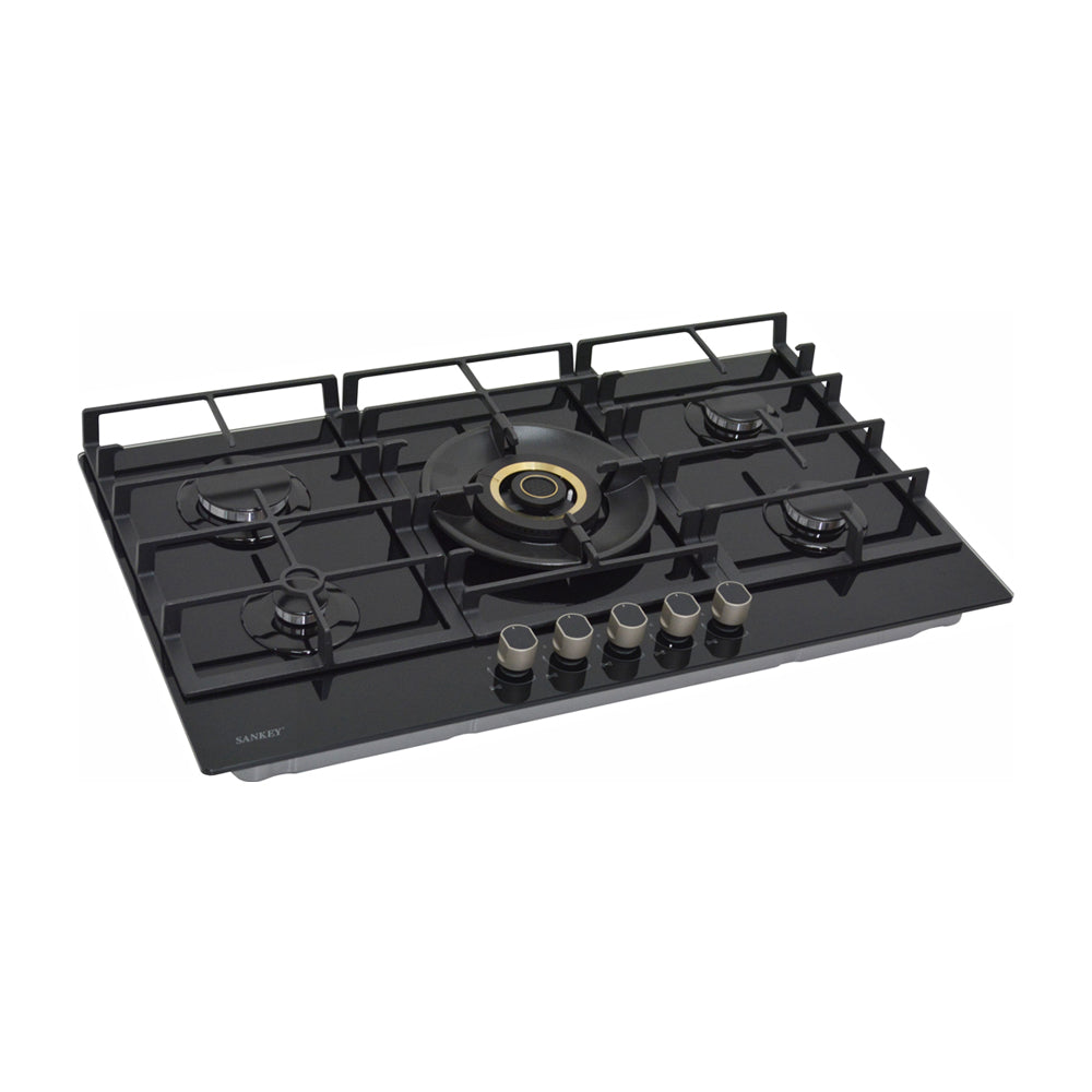 Sankey Estufa Empotrable a Gas de Vidrio Templado | 90cm | 5 Quemadores | Encendido por Pulso