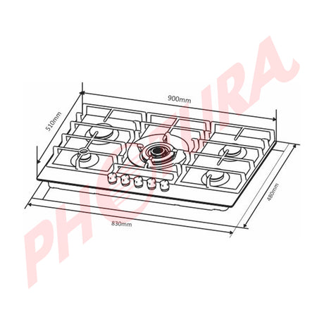 Sankey Estufa Empotrable a Gas de Vidrio Templado | 90cm | 5 Quemadores | Encendido por Pulso
