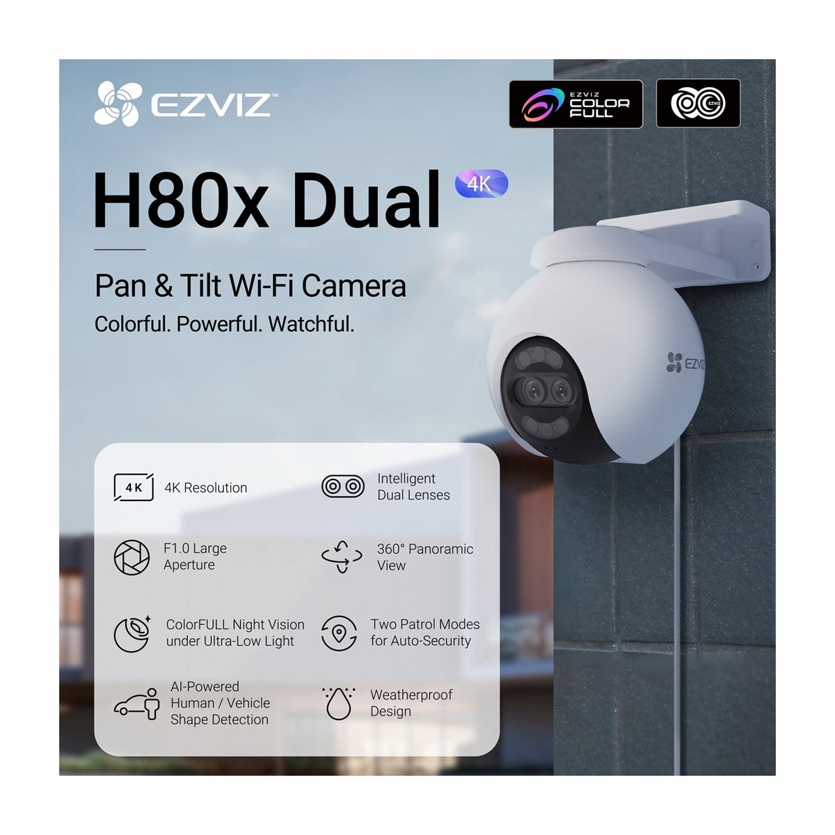 EZVIZ H80x Dual Cámara de Seguridad WiFi para Casa | Dual 4K | Visión Panorámica 360º | Lentes Duales Inteligentes | Visión Nocturna ColorFULL | Detección de Movimiento