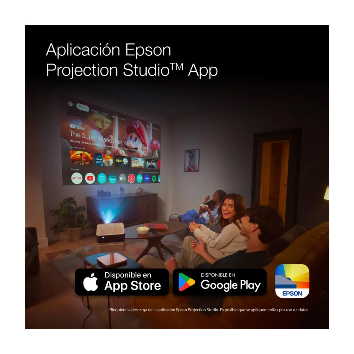 Epson Flex EF-71 Proyector Smart | Google TV | FHD | 3LCD | 700 Lúmenes | 30" - 150" | 16:9 | WiFi | Bluetooth | Altavoces de Audio Bose | Base Ajustable