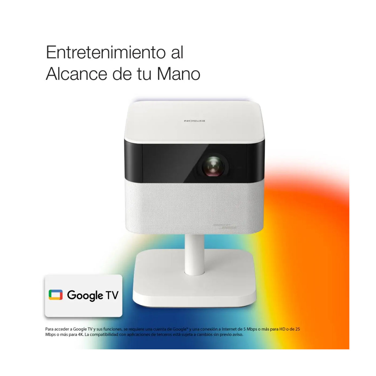 Epson Flex EF-71 Proyector Smart | Google TV | FHD | 3LCD | 700 Lúmenes | 30" - 150" | 16:9 | WiFi | Bluetooth | Altavoces de Audio Bose | Base Ajustable