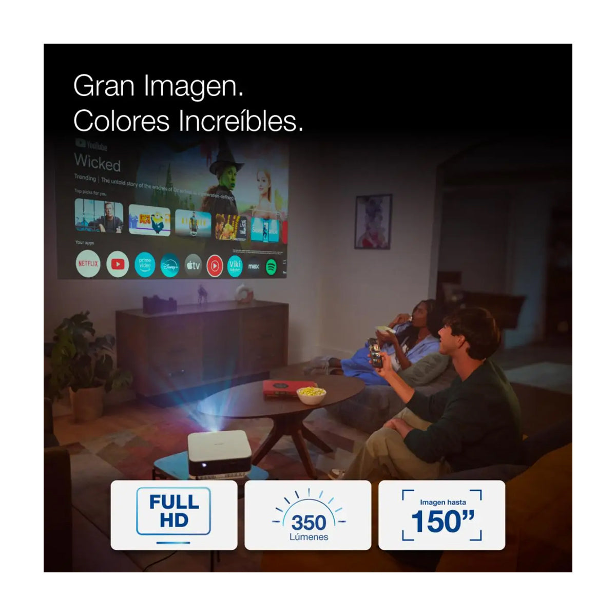 Epson EF-30 Proyector Portátil Smart | Google TV | FHD | 3LCD | 350 Lúmenes | 30" - 150" | 16:9 | WiFi | Bluetooth | Altavoces de Audio Dolby