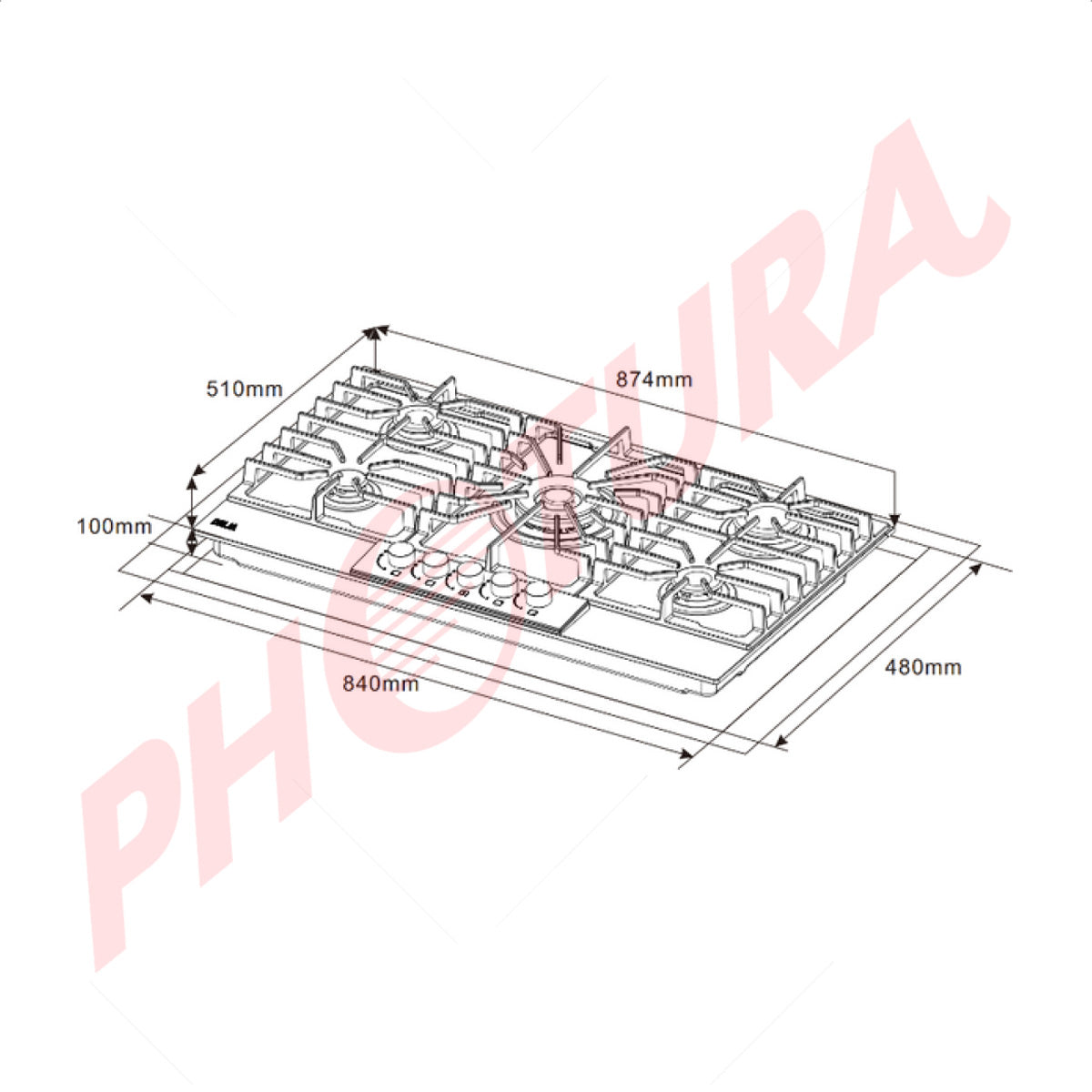 Drija Italia 90 Estufa Empotrable a Gas de Vidrio Templado | 5 Quemadores | 5 Válvulas de Seguridad