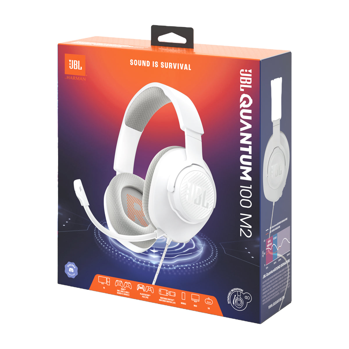 JBL Quantum 100M2 Headset Gaming Audífonos Over-Ear de Cable para Smartphones / MAC / PC / Consolas | Blanco