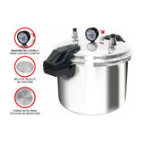 Sankey Olla de Presión de 22L | Manómetro | Válvula de Seguridad | Rejilla de Cocción | Aluminio | Plateado