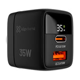 Klip Xtreme Adaptador de Corriente de Pared | 2 puertos | Tecnología GaN | Pantalla LCD | Negro