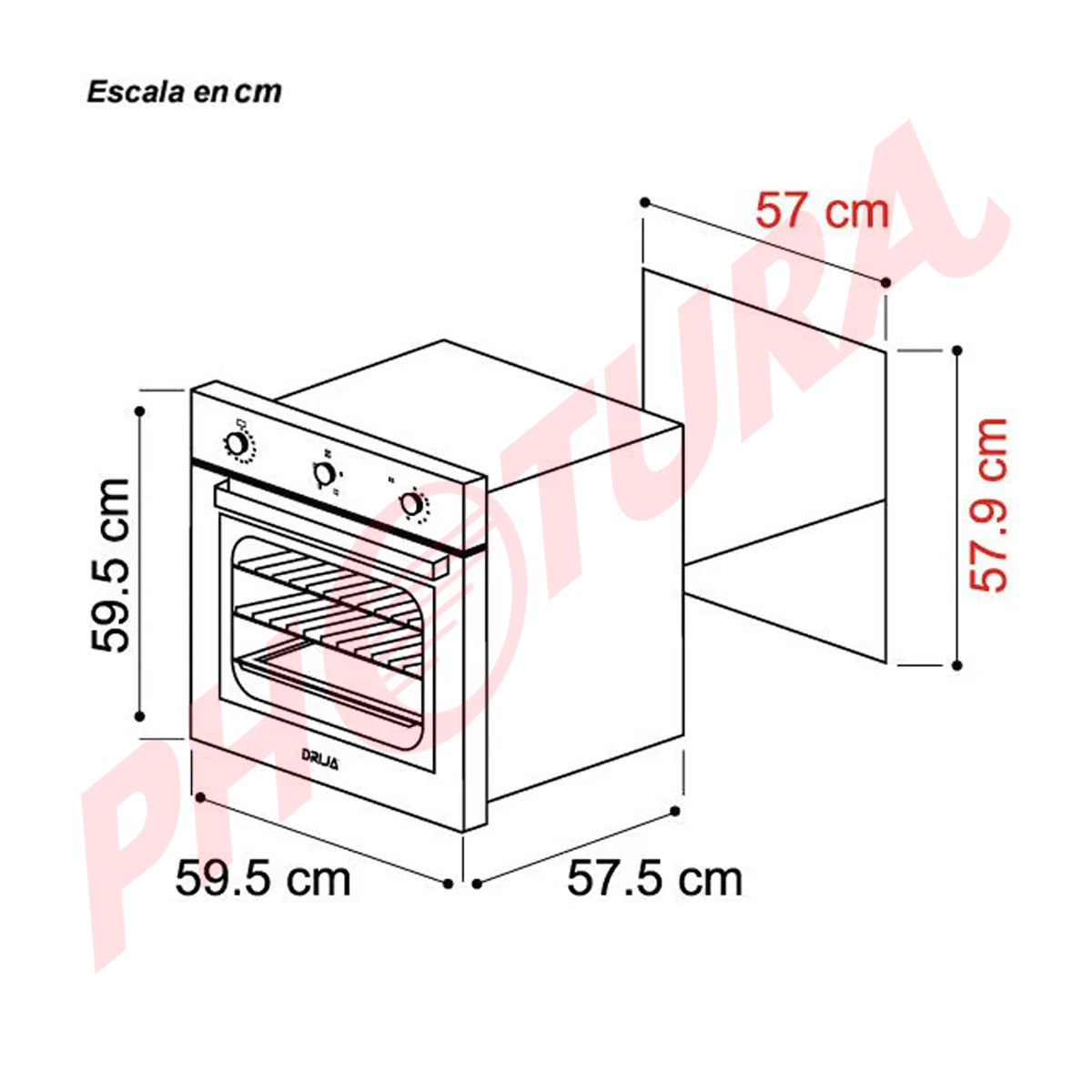 Drija Latino 60 Black Eléctrico Horno Multifuncional Empotrable Eléctrico | Puerta de Doble Vidrio | 250°C