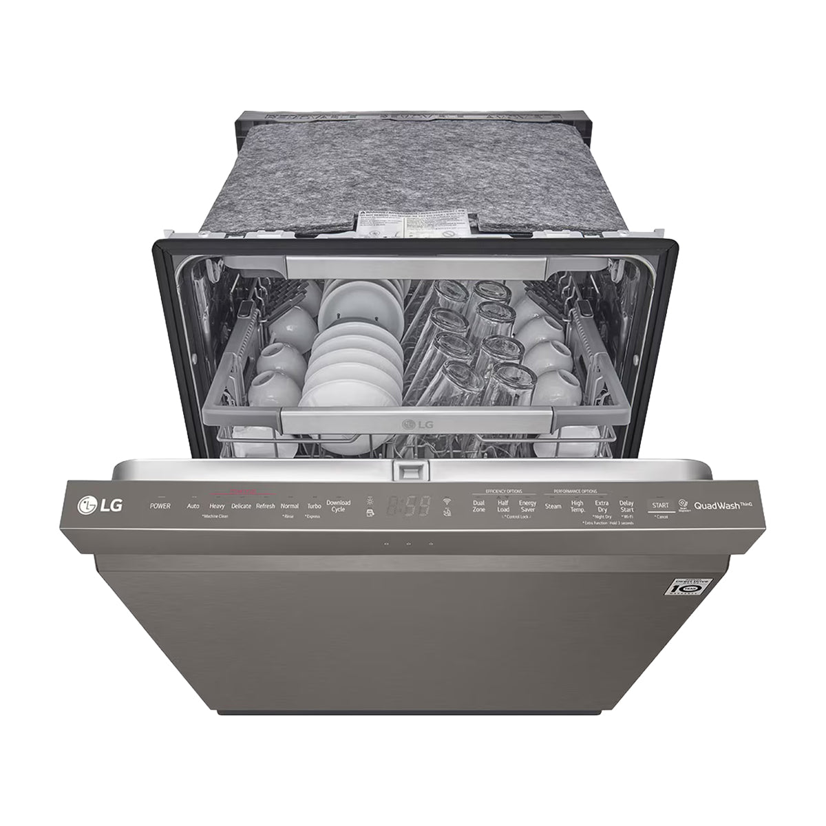 LG Lavaplatos Empotrable de 24" | Inverter Direct Drive | Digital | ThinQ | QuadWash | True Steam | Tercera Rejilla | Silencioso 44 dBA | 15 P/S | Acero Inoxidable