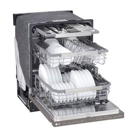 LG Lavaplatos Empotrable de 24" | Inverter Direct Drive | Digital | ThinQ | QuadWash | True Steam | Tercera Rejilla | Silencioso 44 dBA | 15 P/S | Acero Inoxidable