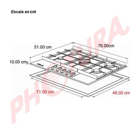 DRIJA Livorno 76 Professionale Estufa Empotrable a Gas de Acero Inoxidable | 5 Quemadores | 5 Válvulas de Seguridad