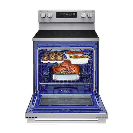 LG Estufa Eléctrica de Acero Inoxidable | 2-en-1 | Smart WiFi ThinQ | 6.3p3 | Air Fryer | Convección | Panel Digital | 30" | 4 Quemadores | Plateado