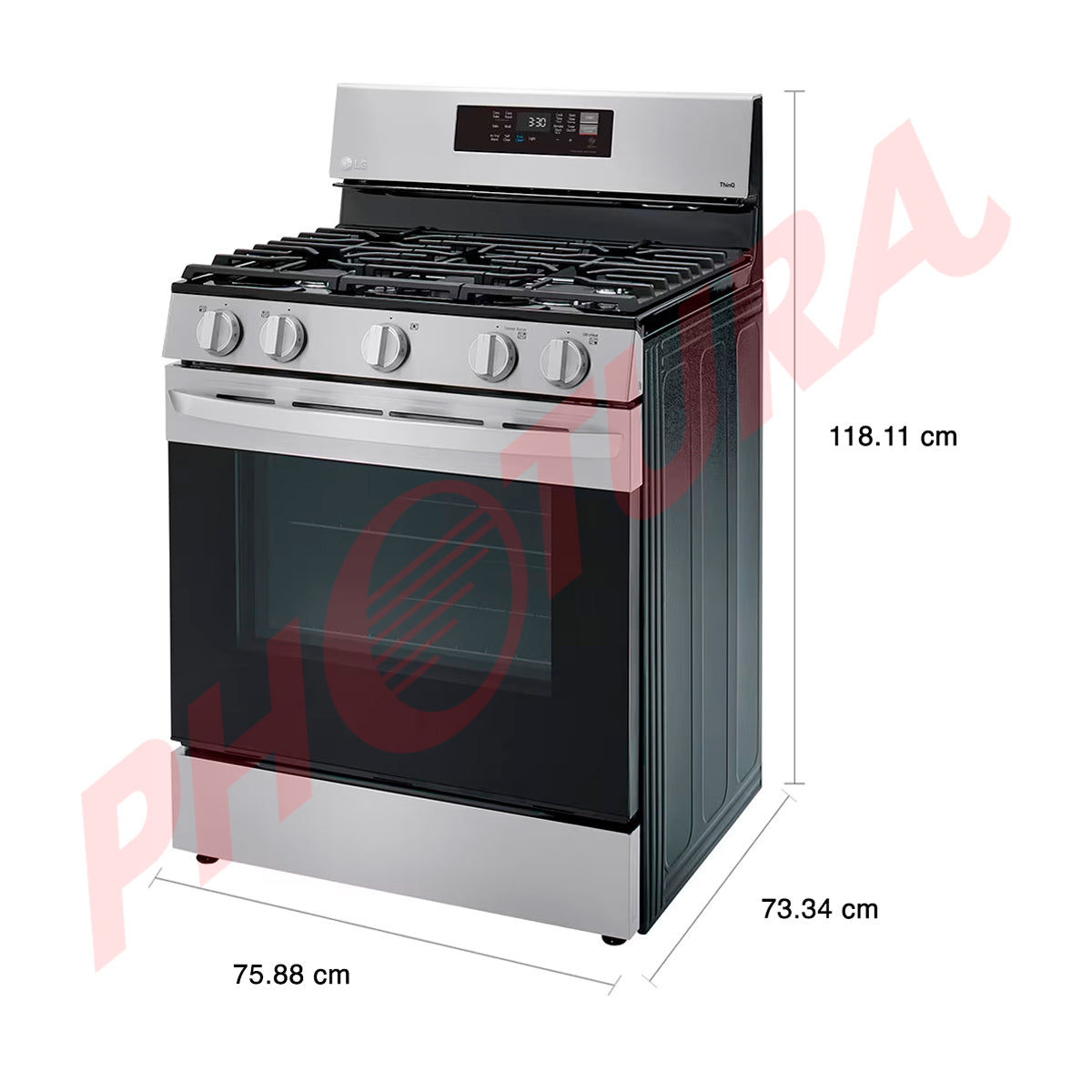 LG Estufa a Gas de Acero Inoxidable | Smart WiFi ThinQ | 5.8p3 | Ultra Heat | Air Fryer | Convección | Panel Digital | 30" | 5 Quemadores