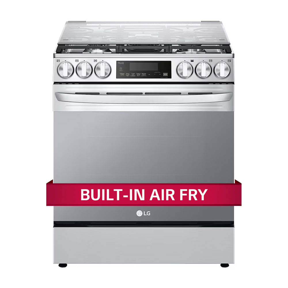 LG Estufa a Gas de Acero Inoxidable | Smart WiFi ThinQ | 5.8p3 | Ultra Heat | Air Fryer | Convección | Panel Digital | Tapa | Plancha | 30" | 5 Quemadores