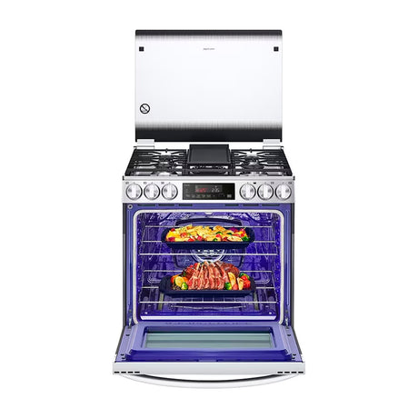 LG Estufa a Gas de Acero Inoxidable | Smart WiFi ThinQ | 5.8p3 | Ultra Heat | Air Fryer | Convección | Panel Digital | Tapa | Plancha | 30" | 5 Quemadores