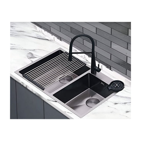 DRIJA Lucca 84 Fregador Moderno de Acero Inoxidable | Sistema Anti Reboso | Enjuagador de Vasos
