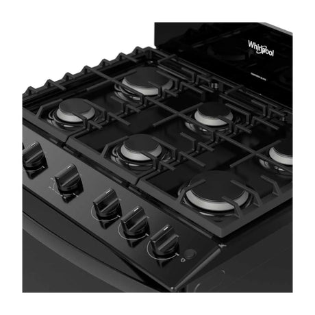 Whirlpool Estufa a Gas de Acero Inoxidable | Quemador Super | Ever Clean | Plancha | 30" | 6 Quemadores | Negro