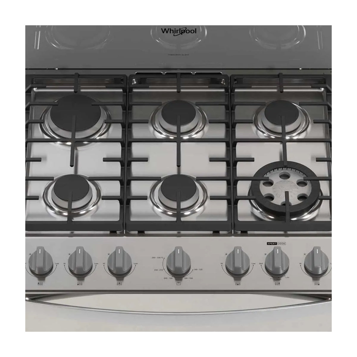 Whirlpool Estufa a Gas de Acero Inoxidable | Convección | Xpert Flamma | Xpert Air Fry | Xpert Air Bake | Tipo Espejo | 30" | 6 Quemadores