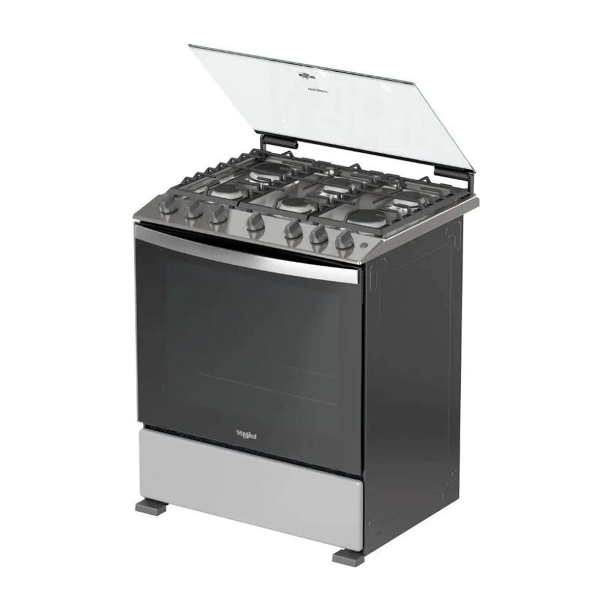 Whirlpool Estufa a Gas de Acero Inoxidable | Xpert Flamma |  Ever Clean | Tapa | Plancha | 30" | 6 Quemadores