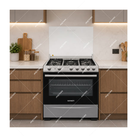 Sankey Estufa a Gas de Acero Inoxidable | Rostizador | Temporizador | Tapa | 30" | 5 Quemadores
