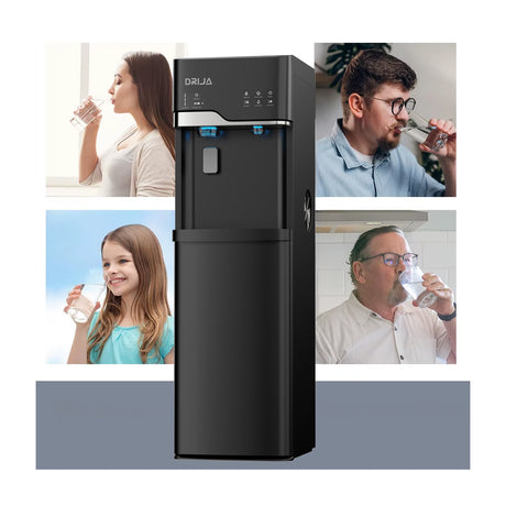 DRIJA Dispensador de Agua Fría/Caliente/Ambiente | Fabricador de hielo | Panel Táctil | Carga Inferior | Capacidad de 20L | Negro