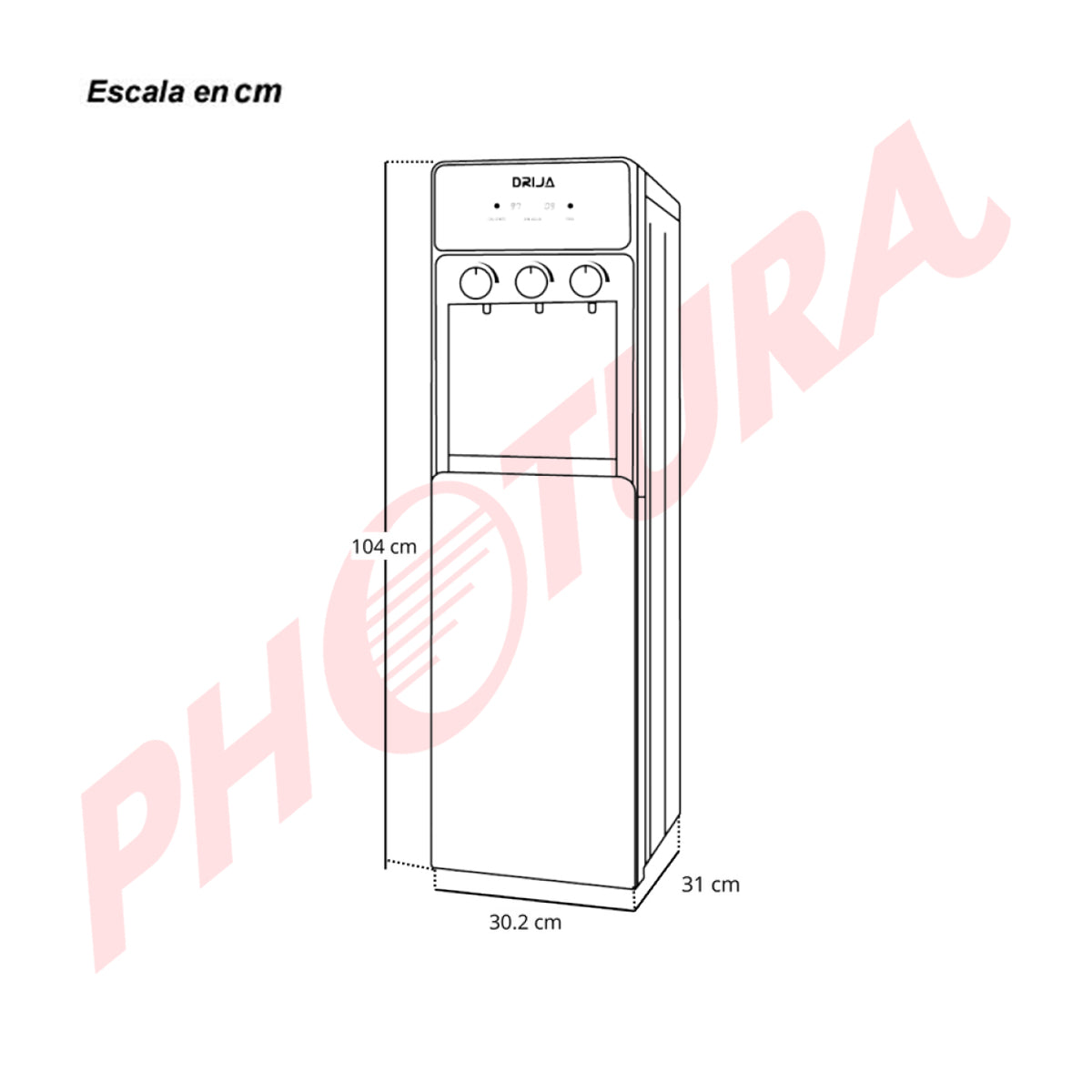 Drija Dispensador de Agua Fría/Caliente/Ambiente | Fabricador de hielo | Panel Táctil | Carga Inferior | Capacidad de 20L | Negro