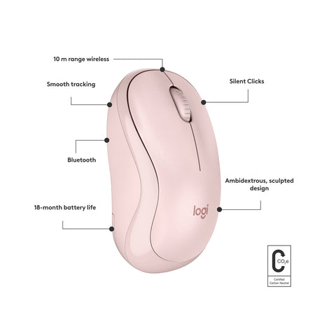 Logitech M240 Mouse Inalámbrico Silencioso | Bluetooth | Rosa