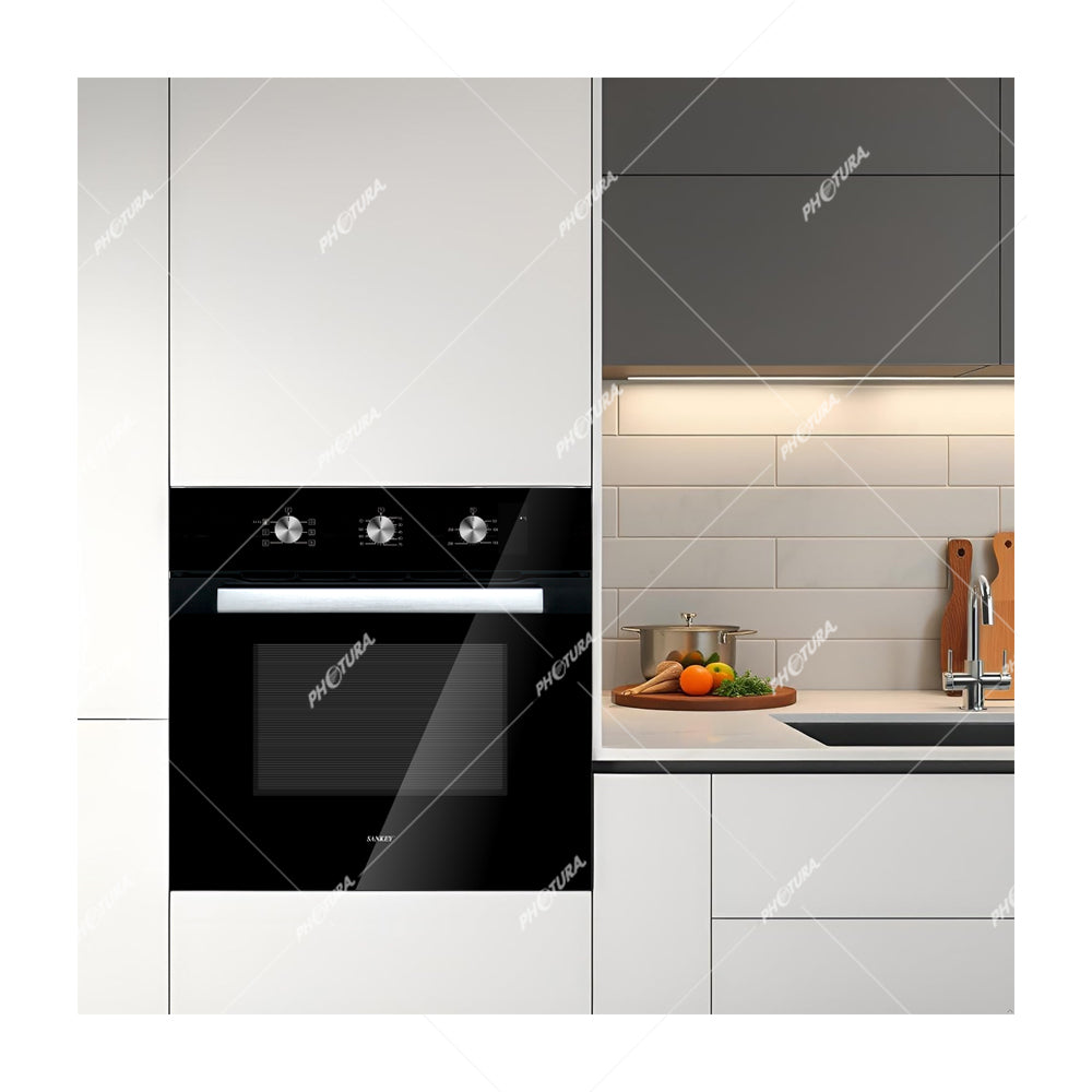 Sankey Horno Multifuncional Empotrable Eléctrico de 60cm | Freidora de Aire | Puerta de Doble Vidrio | Sistema de Ventilación | 65L | Negro