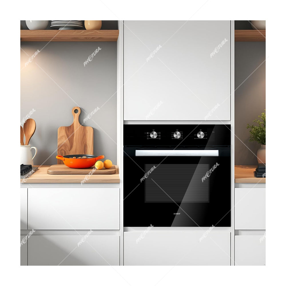 Sankey Horno Multifuncional Empotrable Eléctrico de 60cm | Freidora de Aire | Puerta de Doble Vidrio | Sistema de Ventilación | 65L | Negro