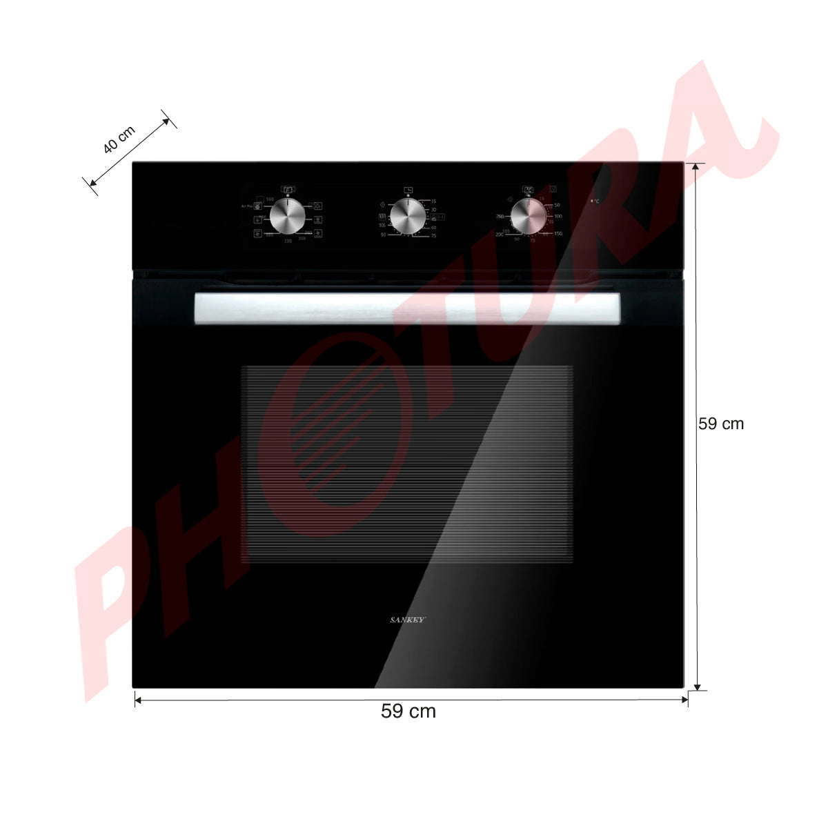 Sankey Horno Multifuncional Empotrable Eléctrico de 60cm | Freidora de Aire | Puerta de Doble Vidrio | Sistema de Ventilación | 65L | Negro