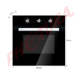 Sankey Horno Multifuncional Empotrable a Gas de 60cm | Puerta de Triple Vidrio | Rostizador | 65L | Negro