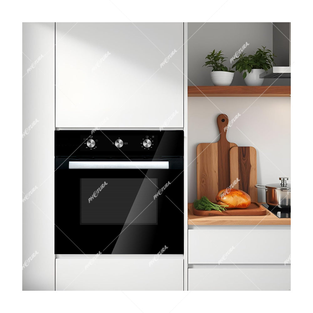Sankey Horno Multifuncional Empotrable a Gas de 60cm | Puerta de Triple Vidrio | Rostizador | 65L | Negro